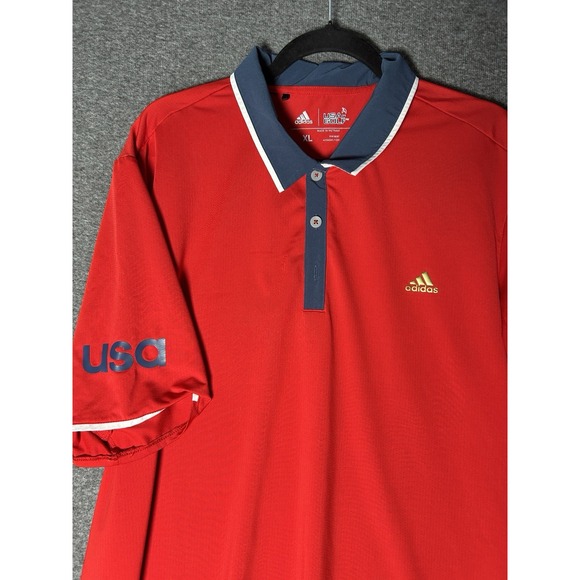 Adidas Golf Polo Shirt Mens‎ Xl Red USA shirt Dri Fit Performance - Picture 1 of 5